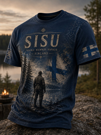 Miesten Sisu Isänmaallinen T-paita taiteellisella paikalla - Suomen veteraa