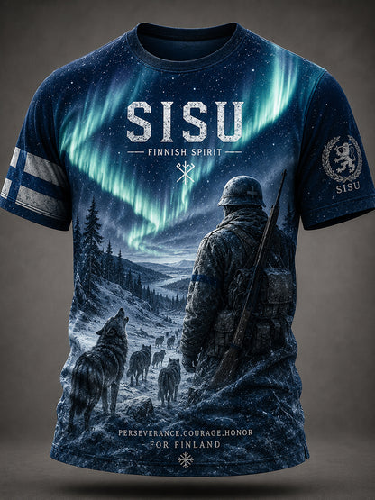 Miesten Sisu-isänmaallinen muistopaita taiteellisella painatuksella - Suomalainen veteraani