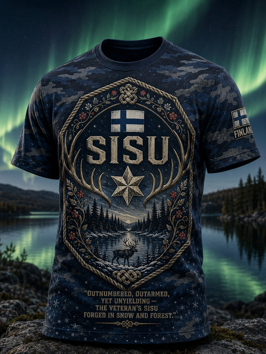 Miesten Sisu Spirit Element -taidepainatetun t-paidan (suomalainen veteraani)