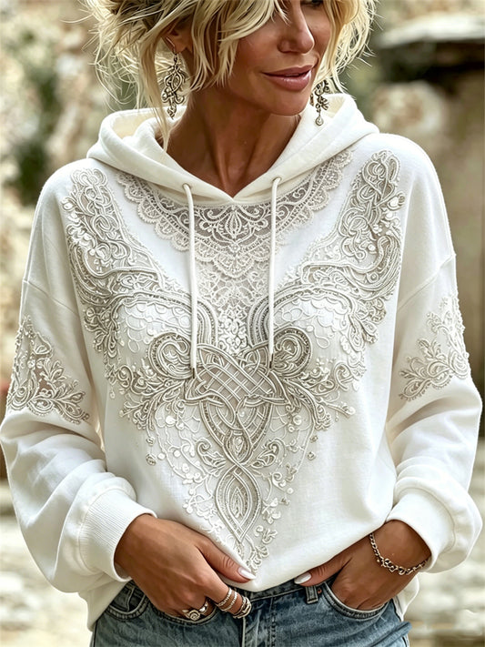 Naisten tyylikäs Viking kelttinen solmu Lace Art Print Huppari