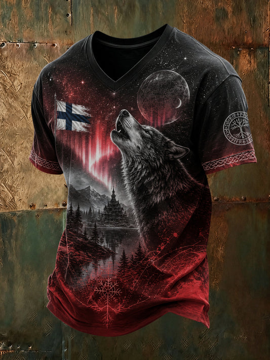 Miesten suomalainen Viking Patriotic Art Print T-paito