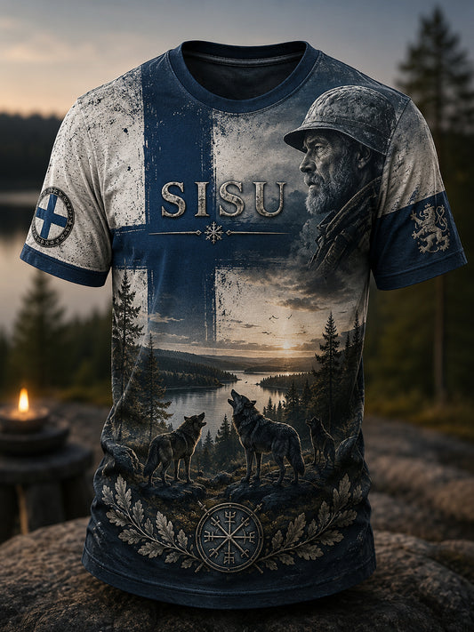 Miesten Sisu Spirit Element -taidepainatetun t-paidan (suomalainen veteraani)