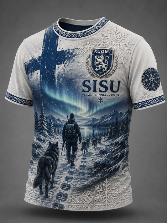 Miesten Sisu Spirit Element -taidepainatetun t-paidan (suomalainen veteraani)
