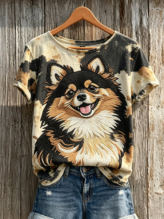 Naisten Pom Dog & Dog Coat Pattern Tulosta lyhythiha T-paita