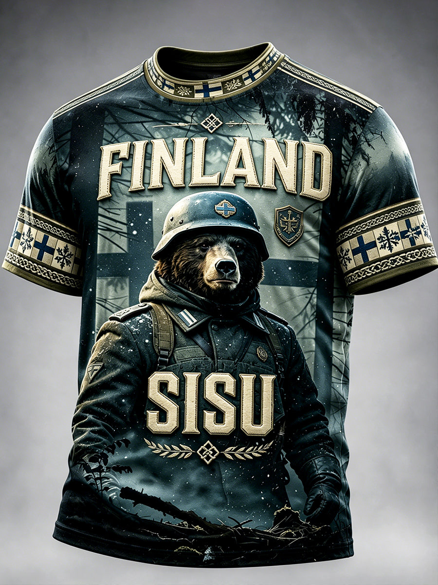Miesten Suomen Veteran Armeija Sisu Bear Tulosta Casual ShortSleeved T-paito