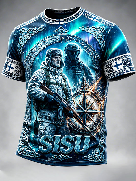 Miesten suomalainen Veteran 'Sisu' Tulosta Casual ShortSleeved T-paita