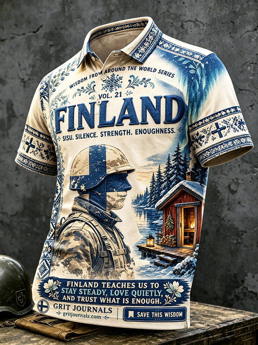 Miesten suomalainen sotilasveteraani 'Sisu' Tulosta Casual Polo -paita