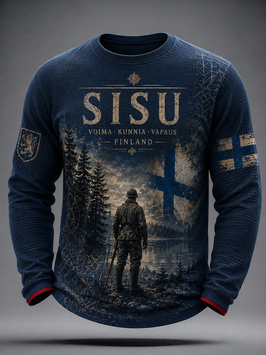 Miesten suomalainen Veteran henkiperintötaide Tulosta Pitkähiha T-paiti