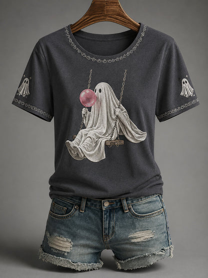 Naisten syksy kauden Halloween Ghost Print Casual Tee