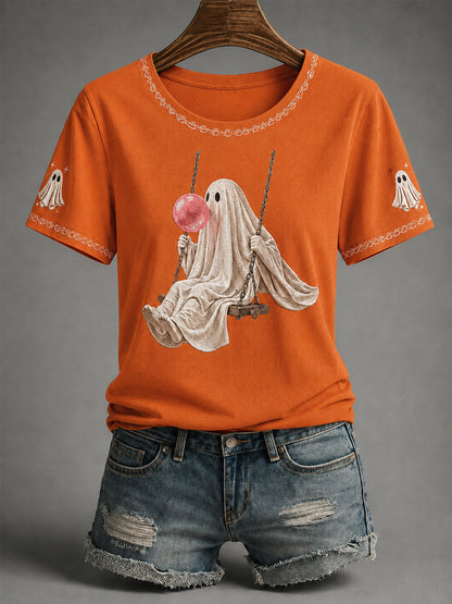 Naisten syksy kauden Halloween Ghost Print Casual Tee
