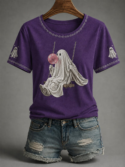 Naisten syksy kauden Halloween Ghost Print Casual Tee