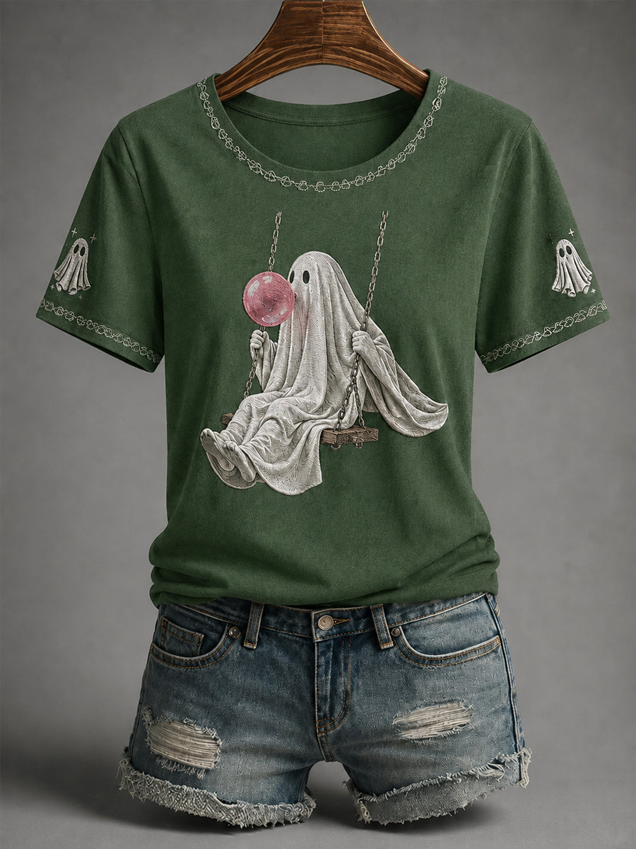 Naisten syksy kauden Halloween Ghost Print Casual Tee