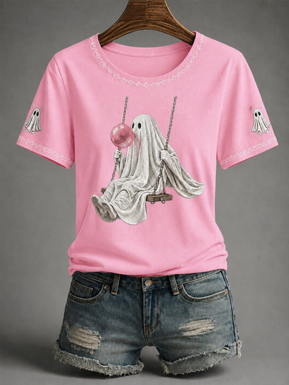 Naisten syksy kauden Halloween Ghost Print Casual Tee