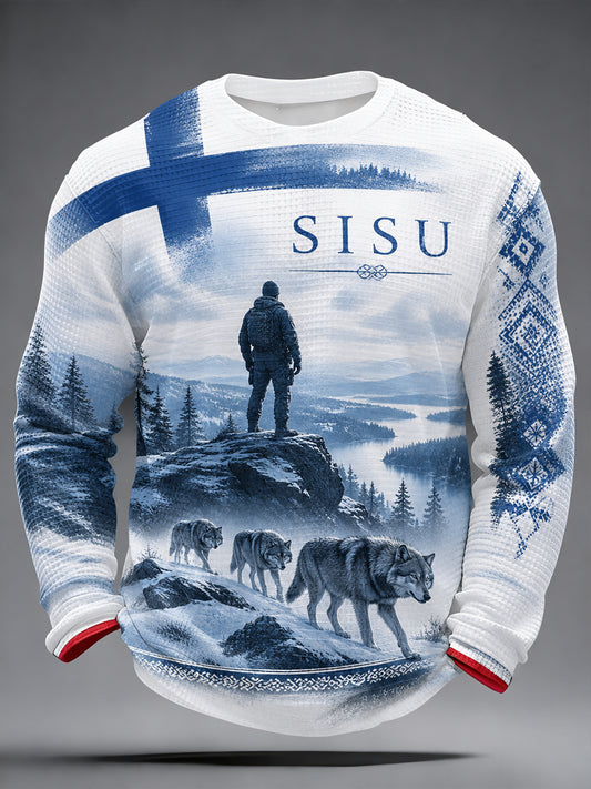 Miesten suomalainen veteraani Sisu Isänmaallinen Taide Tulosta pitkähihaa
