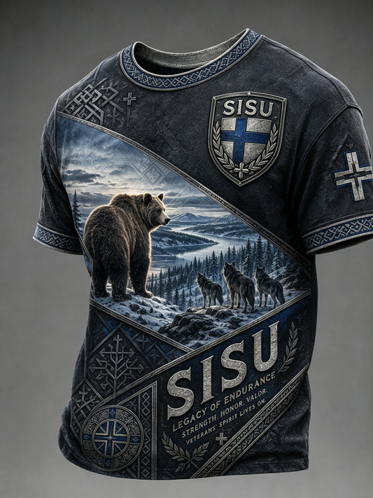 Miesten Sisu Element Heritage Spirit -taidetulostus T-paita (Suomalainen veteraani)