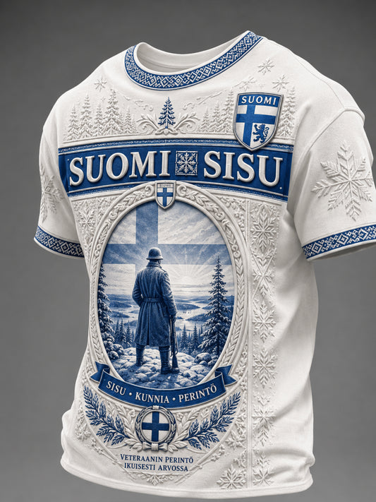Miesten Sisu- elementtiperintön henki Taide Print T-paita (Suomi Veteran)