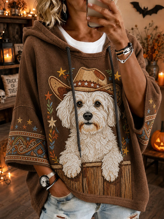 Naisten Retro Western Cowboy Dog Casual Loose Huppari