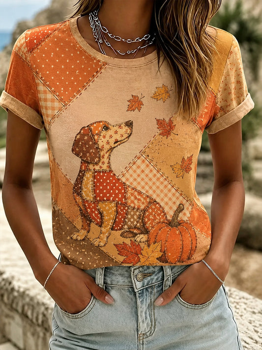 Naisten Fall Patchwork Print Casual T-paito
