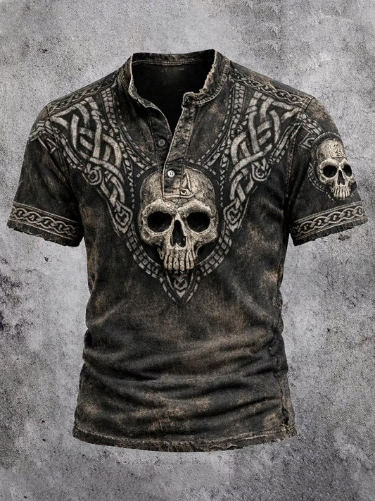 Retro viikinkitaidepainatus rento Henley-paita