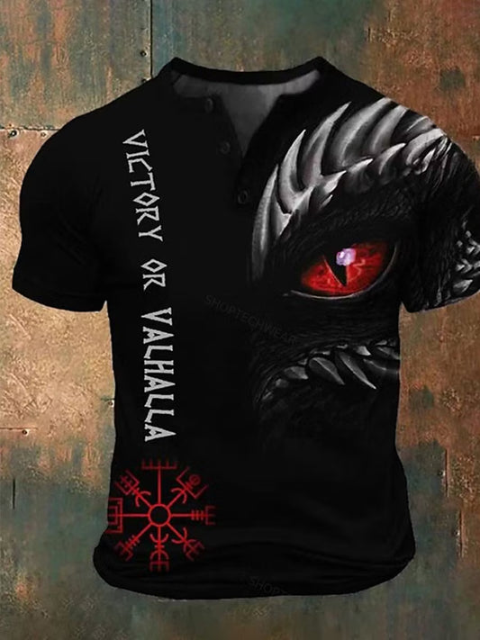 Retro viikinkitaidepainatus rento Henley-paita