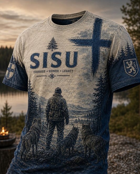 Miesten Sisu Spirit Element -taidepainatetun t-paidan (suomalainen veteraani)