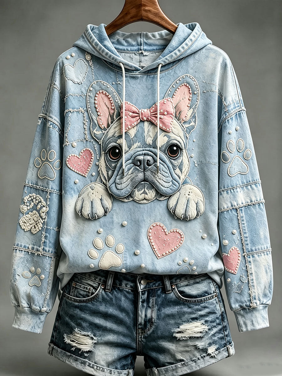 Naisten vaaleanpunainen bow ranskalainen Bulldog Hoodie.