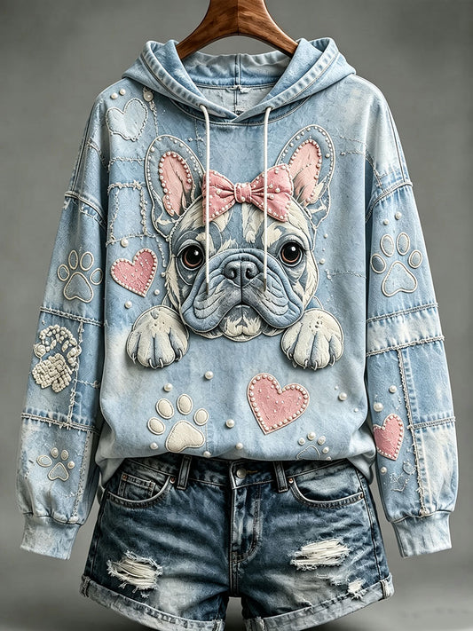 Naisten vaaleanpunainen bow ranskalainen Bulldog Hoodie.