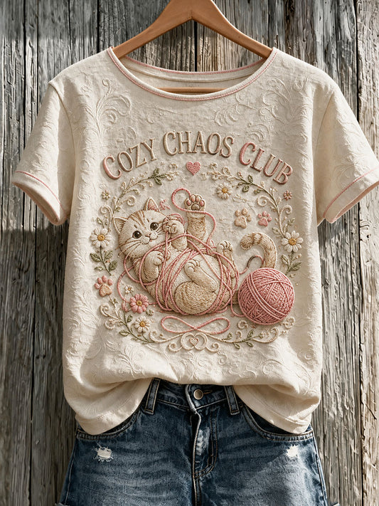 Naisten Kissaihmisen päivän painokuvioitu rento lyhythihainen t-paita