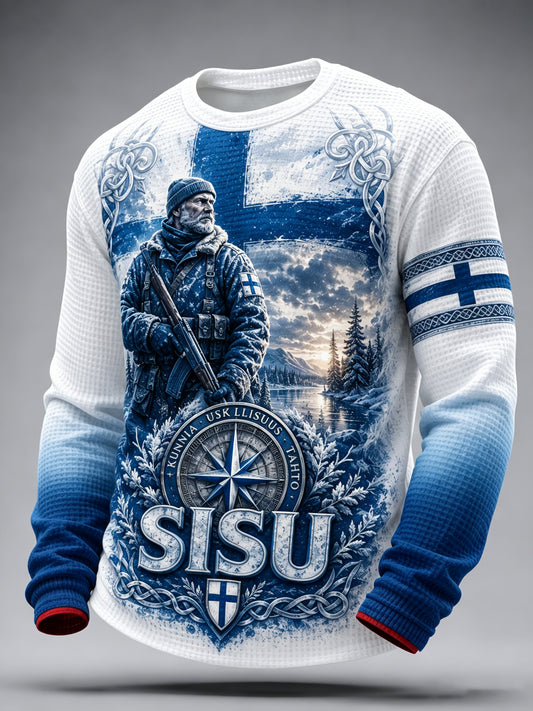 Miesten Sisu-isänmaallinen taidetuloste, rento t-paita (suomalainen veteraanielementti)