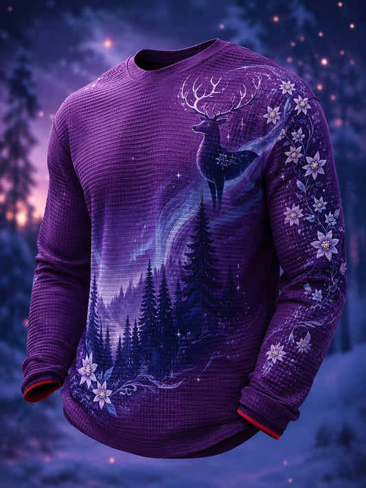 Miesten suomalainen arktinen poro Element Art Print Casual Pitkähiha T-paiti