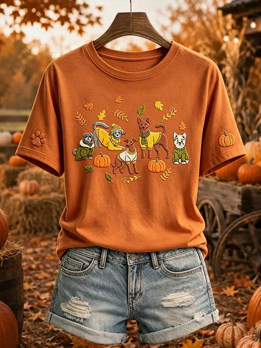 Naisten Cute Fall Dogs Tulosta mukava lyhythihais T-paita
