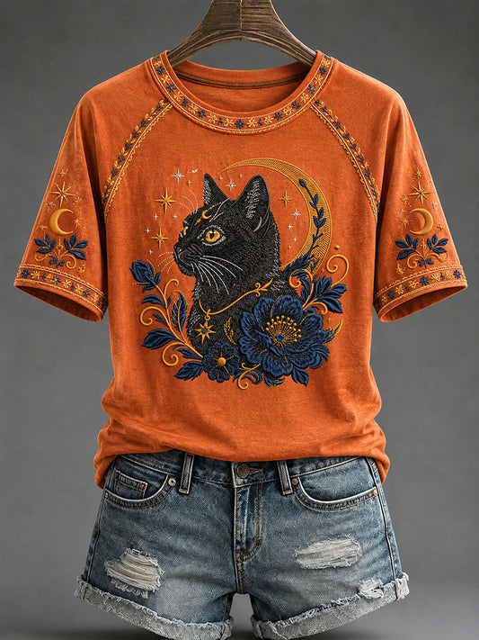 Naisten söpö Cat Print Casual T-paita