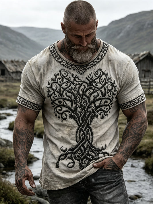 Miesten Vintage Viking Tree of Life Celtic Knot Tulosta lyhyet hihat t-paita