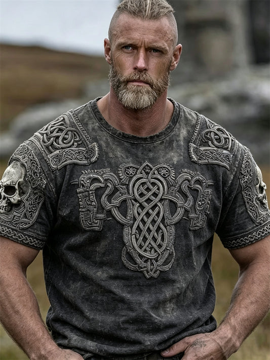 Miesten Vintage Skulls Viking Celtic Solmu Tulosta lyhyet hihat t-paita