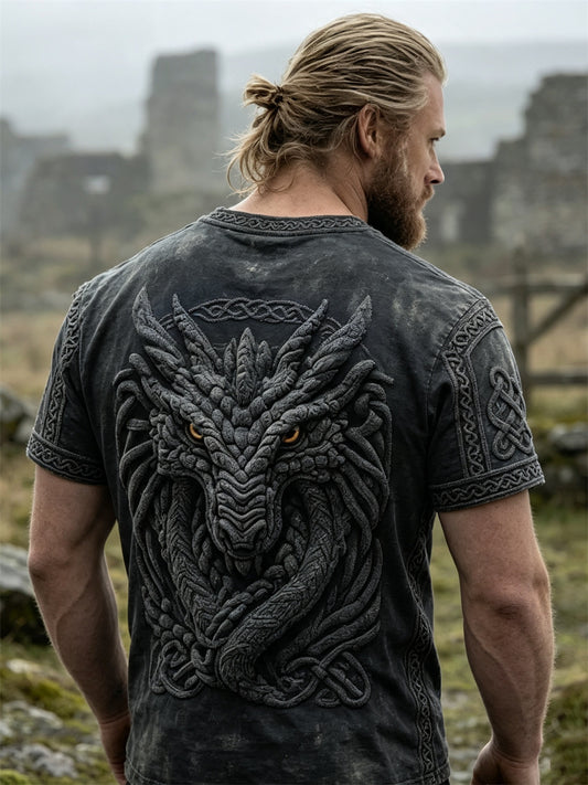 Miesten Vintage Viking Dark Dragon Celtic Solmu Tulosta lyhyet hihat t-paita