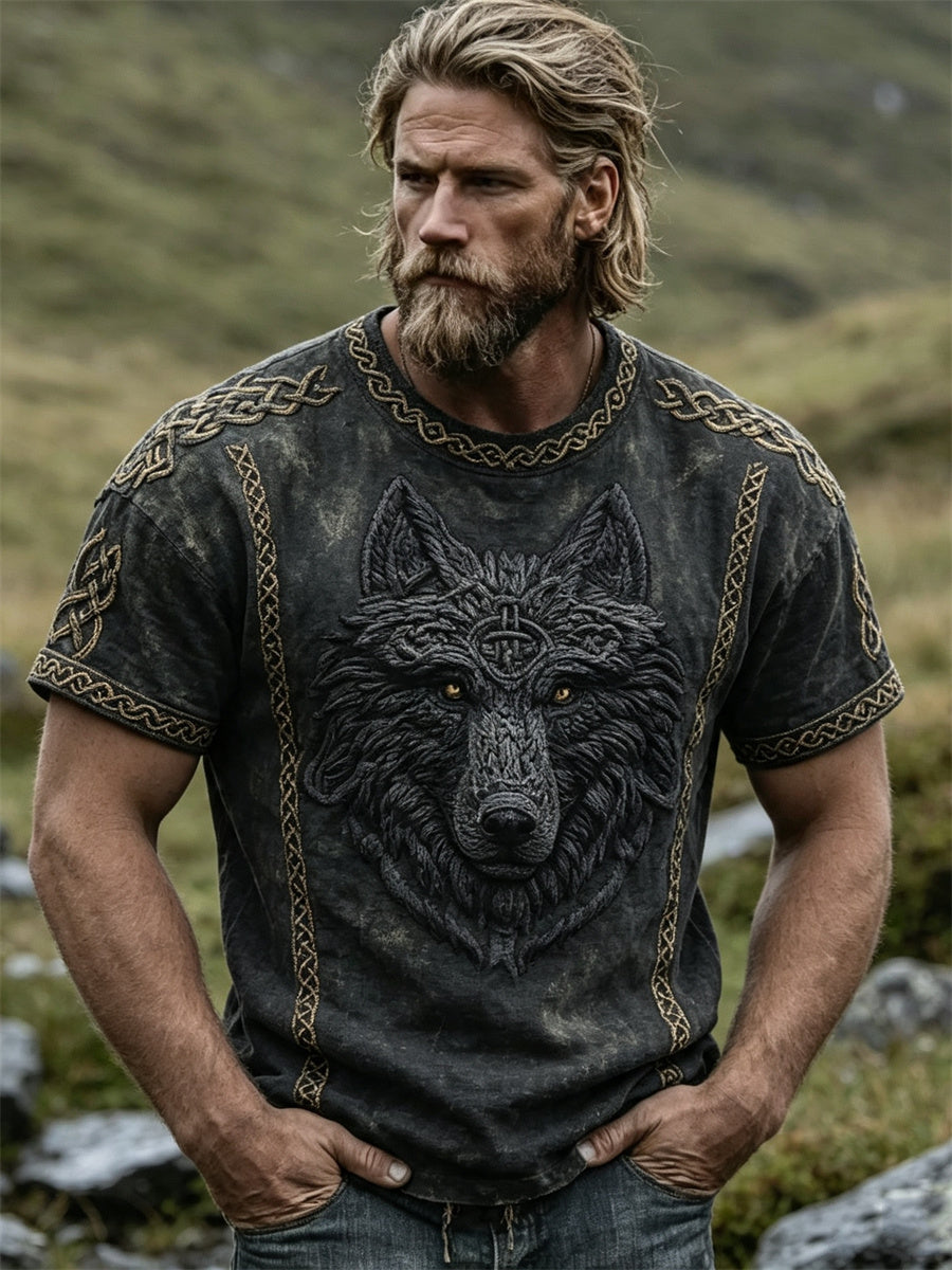 Miesten Vintage Wolf Fenrir Viking Celtic Solmu Tulosta lyhyet hihat t-paita