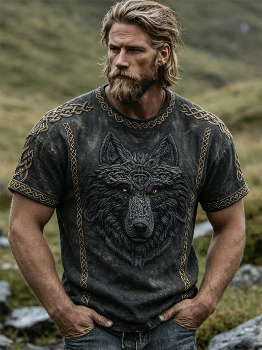 Miesten Vintage Wolf Fenrir Viking Celtic Solmu Tulosta lyhyet hihat t-paita