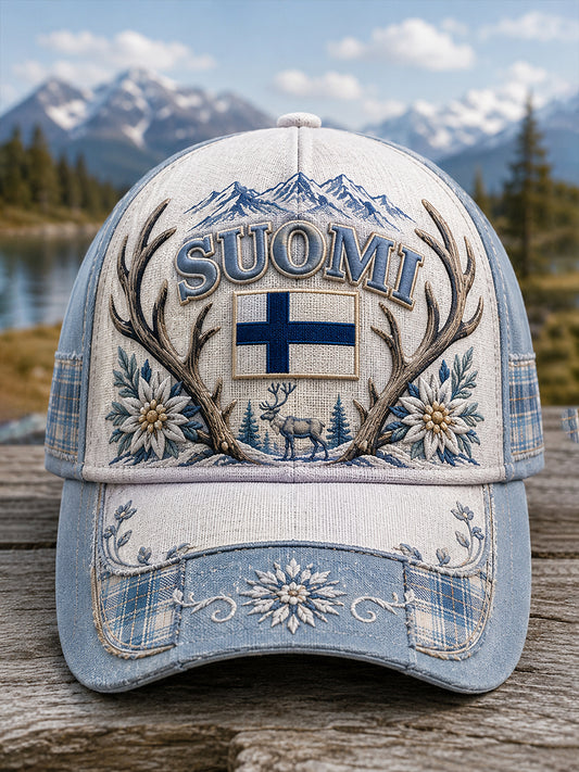 Unisex-suunniteltu suomalainen arktinen porotaidepainatus, rento pipo