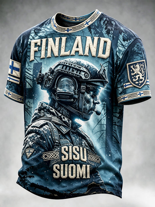 Miesten Vintage suomalainen sotilaallinen 'Sisu' Henki Print Casual T-paito