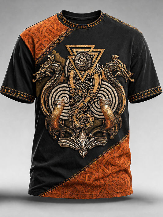Miesten Vikings Painettu Vintage Fashion Loose Lyhyt hiha T-paito