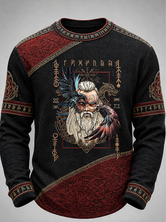 Miesten Vikings Painettu vohveli pitkä hiha pyöreä kaula Sweatshirt
