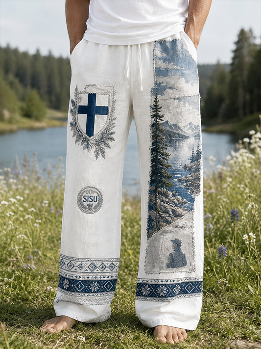 Miesten Sisu henki-henkehitetty taide Print Casual housut (Suomen Veteran Style)