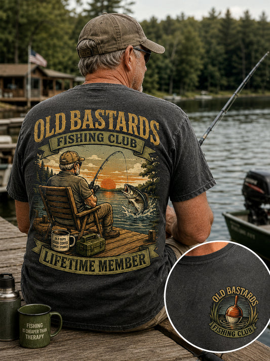 Miesten Funny Old Bastards -kalastuskerhon elinikäisen jäsenen painatus, rento t-paita