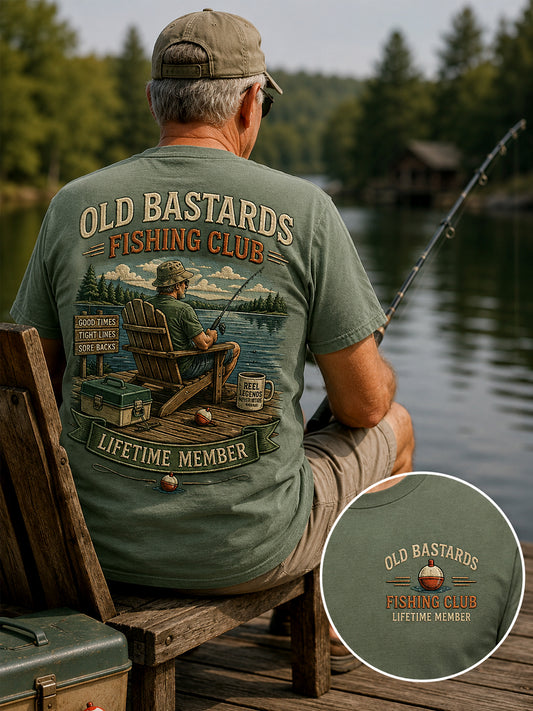 Miesten Funny Old Bastards -kalastuskerhon elinikäisen jäsenen painatus, rento t-paita