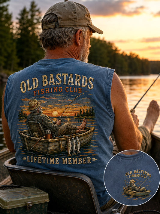 Miesten Funny Old Bastards -kalastuskerhon elinikäisen jäsenen painokuvioinen rento tanktoppi