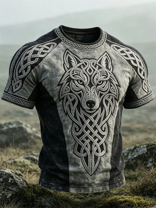 Miesten Viking Wolf Fenrir Celtic Knot Contrast Tulosta lyhythiha T-paita