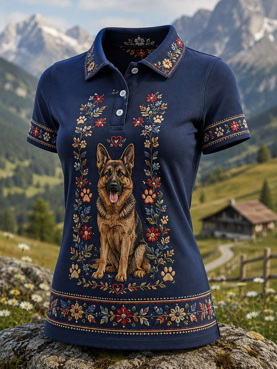 Naisten eläinten koira kulttuurin innoittama taiteellinen tulosta Casual Polo.