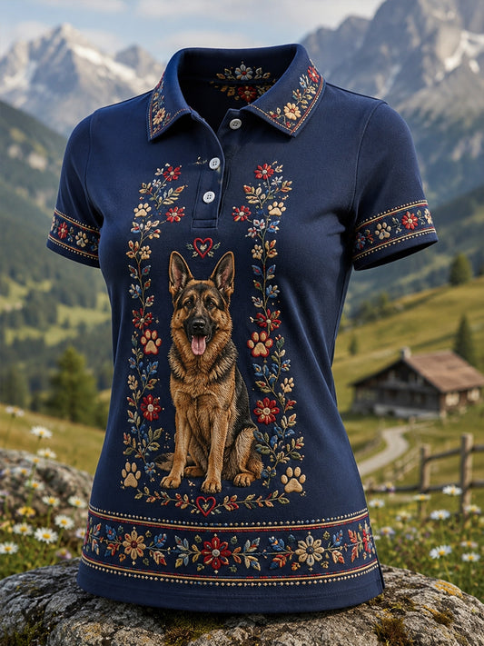 Naisten eläinten koira kulttuurin innoittama taiteellinen tulosta Casual Polo.