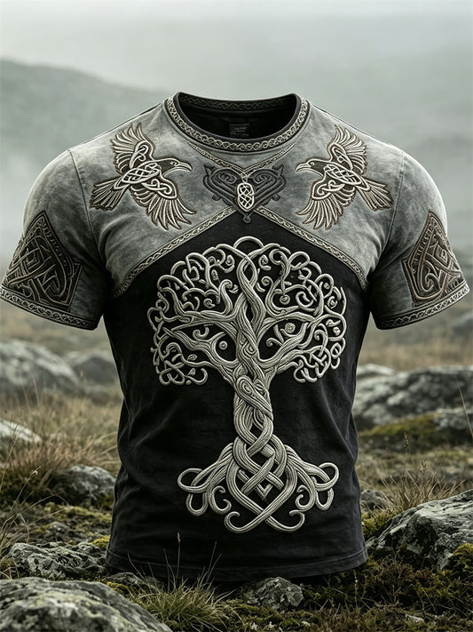 Miesten Viking Tree of Life & Ravens Celtic Solmu Tulosta lyhythiha t-paita