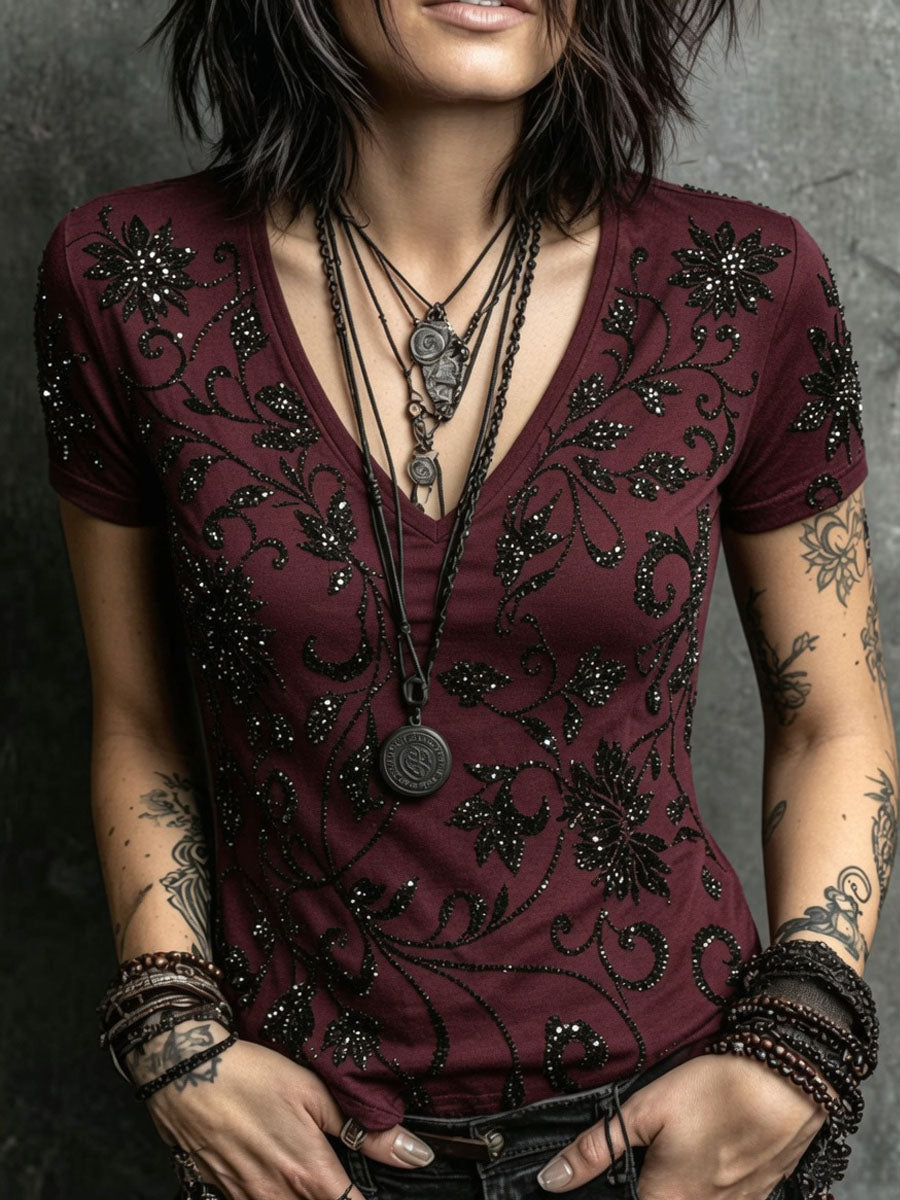 Naisten Halloween Gothic-tyylinen painettu rento lyhythiha T-paito